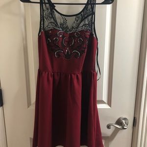 Lace Sequin Maroon Dress